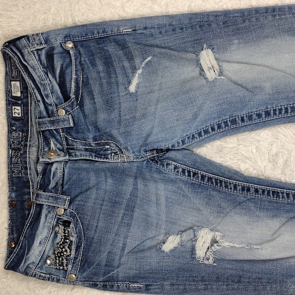 Miss Me Style JE1098BL Blue Light Wash Distressed Mid Rise Boot Cut Denim Jean - Picture 3 of 15